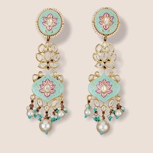 Kundan Meenakari Long Gold Plated Women Earrings